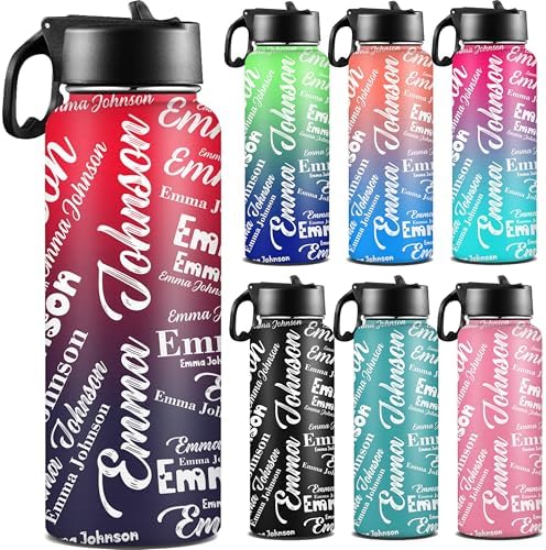 Personalized Water Bottles for Kids with Straw Lid Custom Sports Water Bottle for School Personalized Names Stainless Steel Double Wall Insulated Cup Customized Gifts for Boy Girl Style13