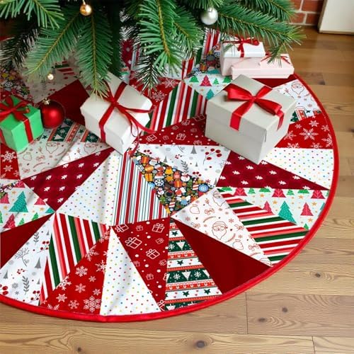 Christmas Tree Skirt 48" Buffalo Plaid Colorful Geometric Triangle…