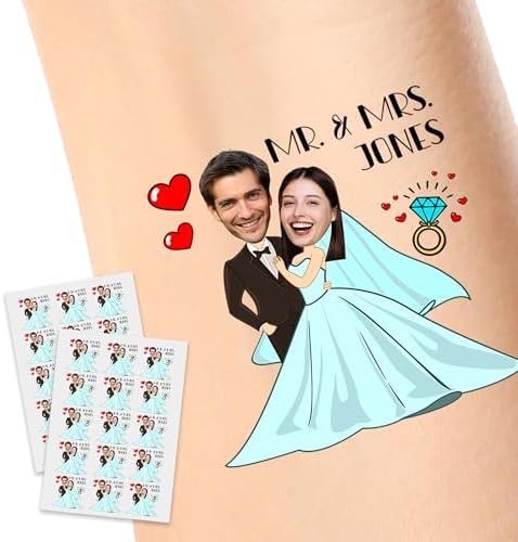 Personalized Temporary Tattoos with Picture, Custom Face Fake Tattoos for Women Men Couple Birthday Bachelorette Wedding Party Paper 1 Set of 15 Pieces-wedding
