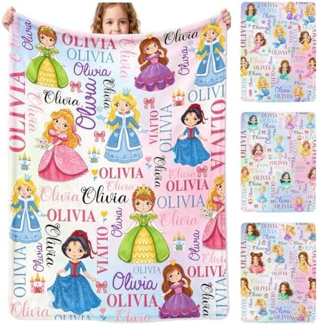Personalized Princess Blanket with Name for Girls Kids