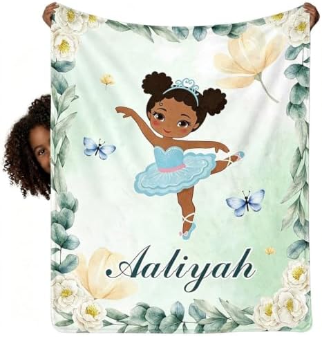 Personalized Ballerina Blanket with Name for Girls Kids
