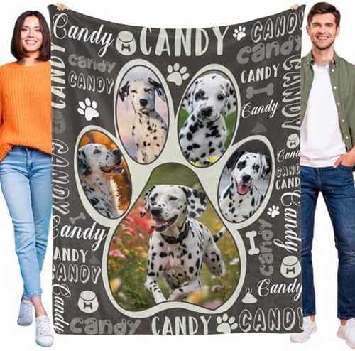 Custom Pet Blanket with Names, Personalized Dog Photo Blanket, Paw Print