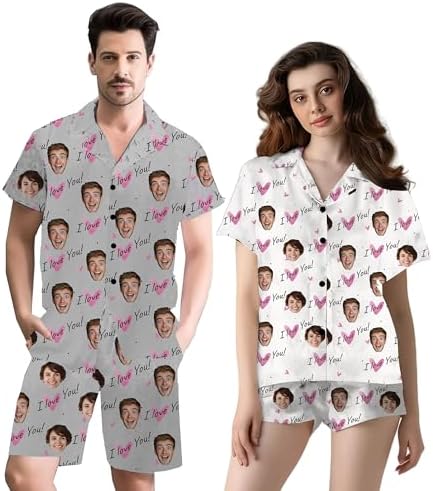 Custom Short Pajamas Set with Photo, Personalized Funny Pajamas for Women Men