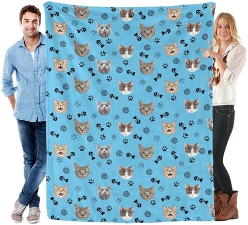 Custom Face Blanket with Photo Personalized Cat Faces Throw Blanket Gift…