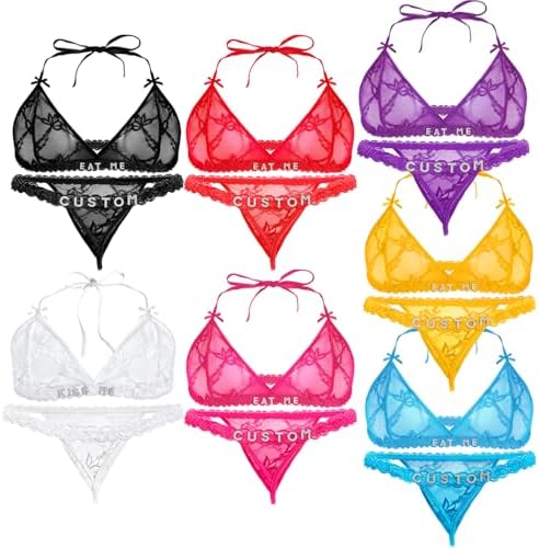 Custom Sexy Lace Thongs Bra Set with Name