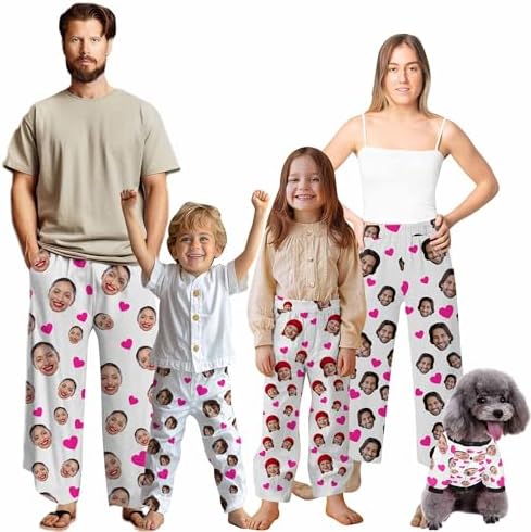Custom Face Pajamas Pants for Men Women Personalized Funny Matching Dog…