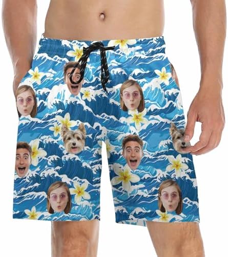 Custom Swim Trunks Men with Faces, Personalized Swim Trunk for Men