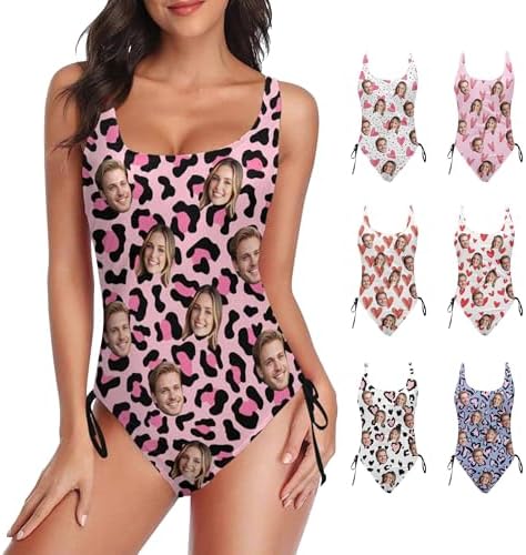 Personalized Face Swimsuit for Women with Photo Pink Leopard Print