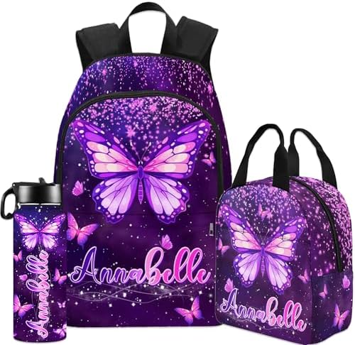 Custom Butterfly Backpacks for Girls Boys Kids Personalized Name Backpack with Lunch Box