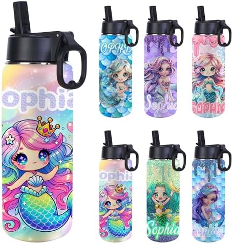 Personalized Water Bottles Tumbler Cup 12 18oz Rainbow Memad Princess…