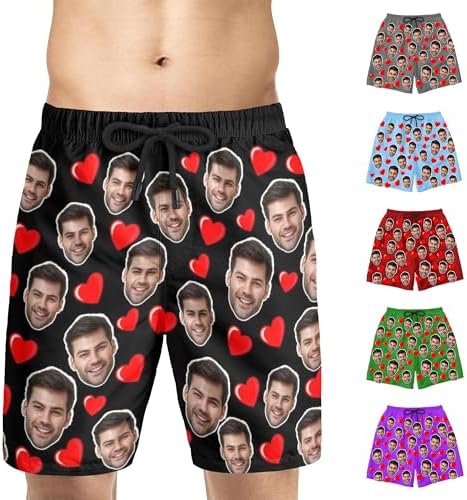 Custom Face Mens Swim Trunks Personalized Picture Swim Shorts Quick Dry Beach Funny Shorts Bathing Suit Gift for Husband Dad Men