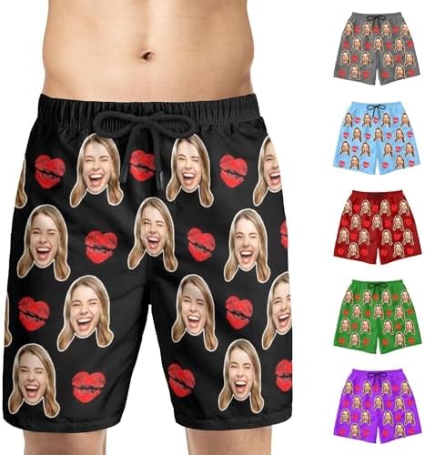 Custom Face Mens Swim Trunks Personalized Picture Swim Shorts Quick Dry Beach Funny Shorts Bathing Suit Gifts for Men Dad Husband