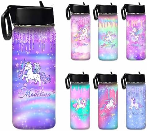 Custom Girls Kids Water Bottle 18oz Purple Personalized Stainless Steel…