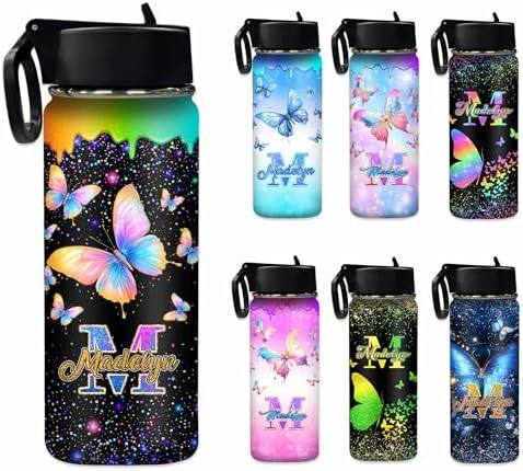 Personalized Girls Water Bottle 18oz Color Butterfly Custom Stainless…