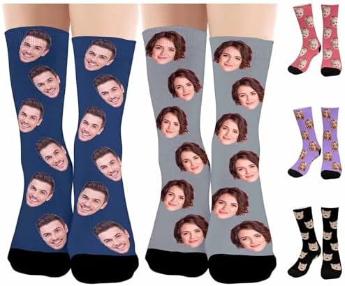 Custom Face Socks with Photo Novelty Crew Socks, Personalized Funny Crew Sock Valentine's Day Birthday Christmas Sock Gift for Men Women Him Her