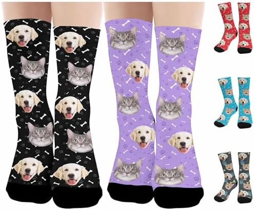 Custom Face Socks Customized Novelty Crew Sock for Dog Cat Lover Black…
