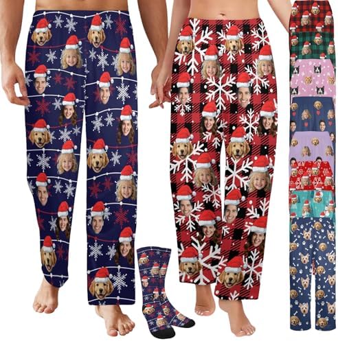 Personalized Christmas Pajamas Pants for Men Women Custom Face Pj…