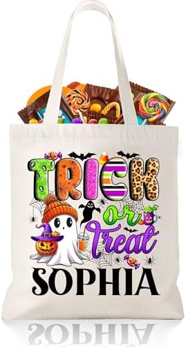 Custom Halloween Trick or Treat Bags Personalized Halloween Tote Bags with Name Reusable Candy Canvas…