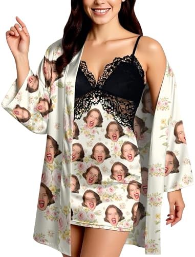Custom Women's Robe Set 2 Piece Sexy Pajamas Sets Personalized Face Lace…