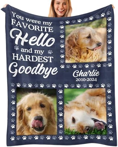 Custom Dog Blanket with Memorial Photos Personalized Pet Name Blanket (Design 14)