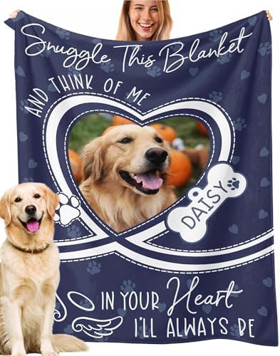 Custom Dog Blanket with Memorial Photos Personalized Pet Name Blanket (Design 13)
