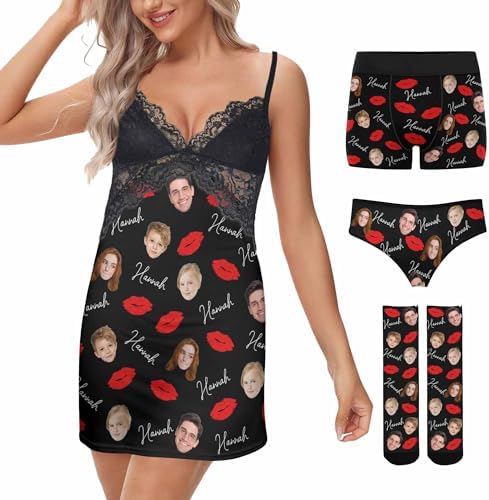 Custom Face Nightgown for Women Personalized V-neck Lace Moo Chemise…