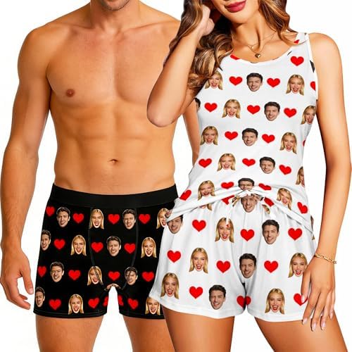 Custom Pajamas Set for Women Tank and Shorts Personalized Face…