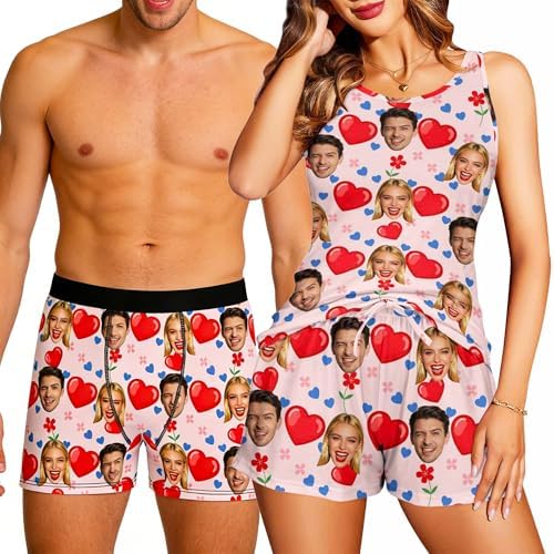 Custom Pajamas Set for Women Tank and Shorts Personalized Face Sleeveless Sleepwear Pjs 2 Piece Lounge…
