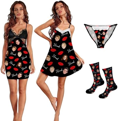 Custom Face Nightgown Personalized Pajamas Funny V-neck Chemise…