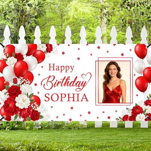 Custom Happy Birthday Banner Personalized Banners and Signs with Photo Name for Women Men Kids Party…
