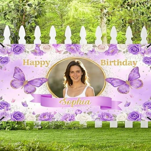 Custom Happy Birthday Banner Personalized Banners and Signs with Photo Name for Women Men Kids Party Decorations Supplies Indoor Outdoor…