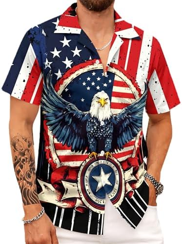 Men's 250th Anniversary Hawaiian Shirt 1776-2026, USA Patriotic American Flag Button Down Short Sleeve Summer Aloha Shirts for Independence Day Style 04