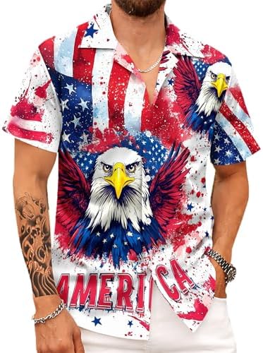 Men's 250th Anniversary Hawaiian Shirt 1776-2026, USA Patriotic American Flag Button Down Short Sleeve Summer Aloha Shirts for Independence Day Style 06