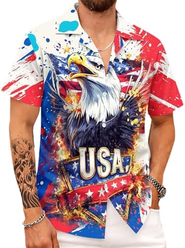 Men's 250th Anniversary Hawaiian Shirt 1776-2026, USA Patriotic American Flag Button Down Short Sleeve Summer Aloha Shirts for Independence Day Style 05