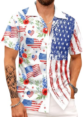 Men's 250th Anniversary Hawaiian Shirt 1776-2026, USA Patriotic American Flag Button Down Short Sleeve Summer Aloha Shirts for Independence Day Style 03