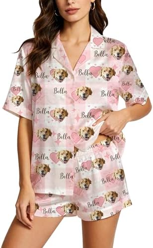 Custom Face Pajamas for Women Men Personalized Funny V-Neck Short Button…