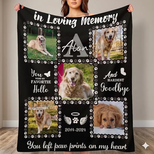 Custom Pet Memorial Blanket, Personalized Dog Blanket with Photos and Name