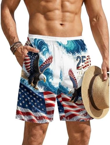 American Flag Swim Trunks for Men 4th of July Patriotic 250th Anniversary Beach Shorts 1776-2026 Quick Dry Beach Shorts Gifts…