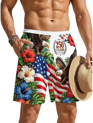 American Flag Swim Trunks for Men 4th of July Patriotic 250th Anniversary Beach Shorts 1776-2026 Quick Dry Beach Shorts Gifts for Independence Day Style 05-XL