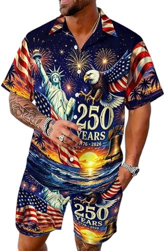 American Flag Swim Trunks and Hawaiian Shirt for Men 4th of July…