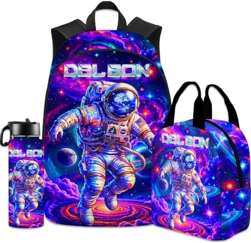 Custom Kids Backpack for Girls Boys, Personalized School Backpack with Lunch Bag Set, Elementary School Book Bag for Preschool Kindergarten Students, Back to School Gift A04