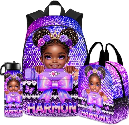 Custom Kids Backpack for Girls Boys, Personalized School Backpack with Lunch Bag Set, Elementary School Book Bag for Preschool Kindergarten Students, Back to School Gift A05