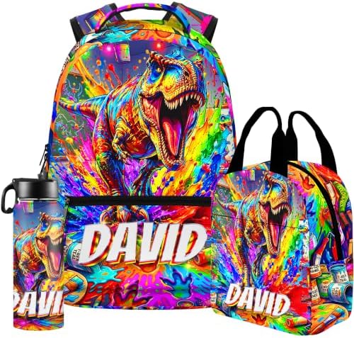 Personalized Dinosaur Backpack for Boys, Custom Kids Backpacks with Lunch Box Set