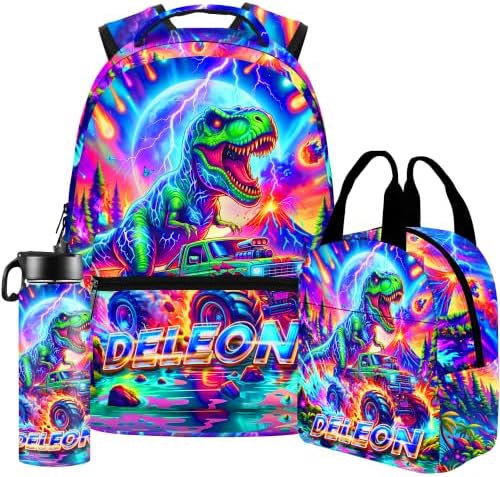 Personalized Dinosaur Backpack for Boys, Custom Kids Backpacks with Lunch Box Set, Back to School Bookbag for Elementary Kindergarten School Bag Gift D04