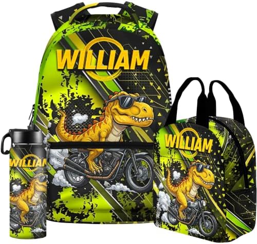 Personalized Dinosaur Backpack for Boys, Custom Kids Backpacks with Lunch Box Set, Back to School Bookbag for Elementary Kindergarten School Bag Gift D14