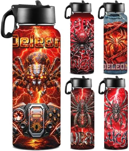 Personalized Water Bottles for Boys with Straw Lid Custom Spider Water…