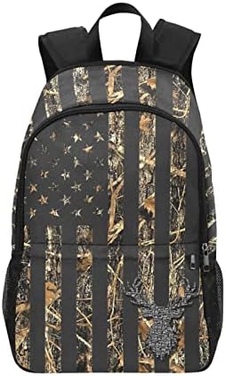 Camo Deer School Backpack American Flag Water-Resistant Laptop Daypack