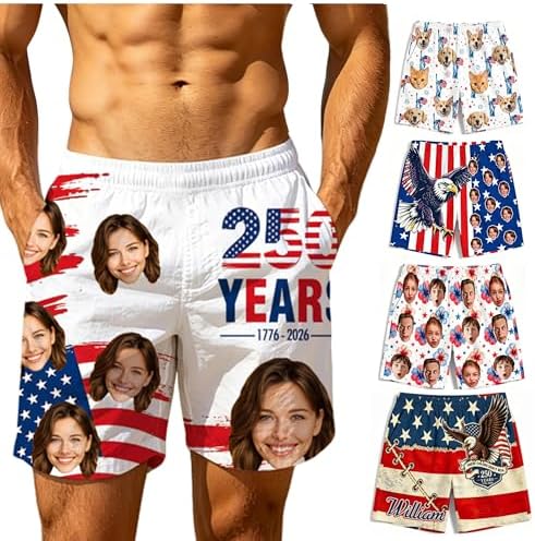 Custom 4th of July Beach Shorts with Face