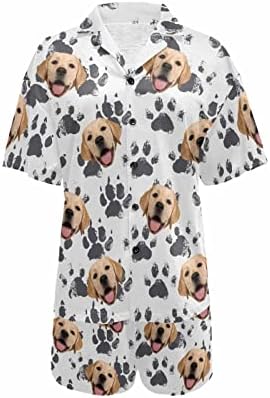 Custom Adult Pajama Set With Pet Face, Personalized Short Sleeve Pajamas