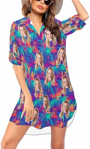 Custom Bathing Suit Cover Up with Face Personalized Photo Bikini (Chiffon Shirt Dress Design 02)